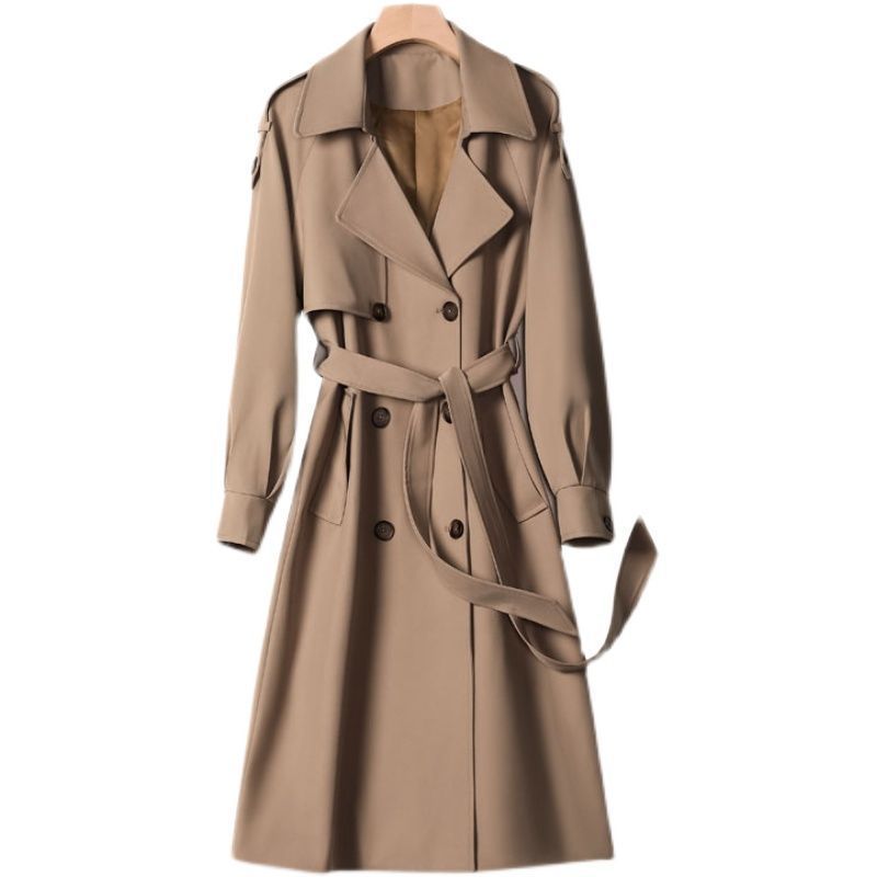 Windbreaker women's mid-length  new popular autumn high-end temperament thin over-the-knee coat coat large size