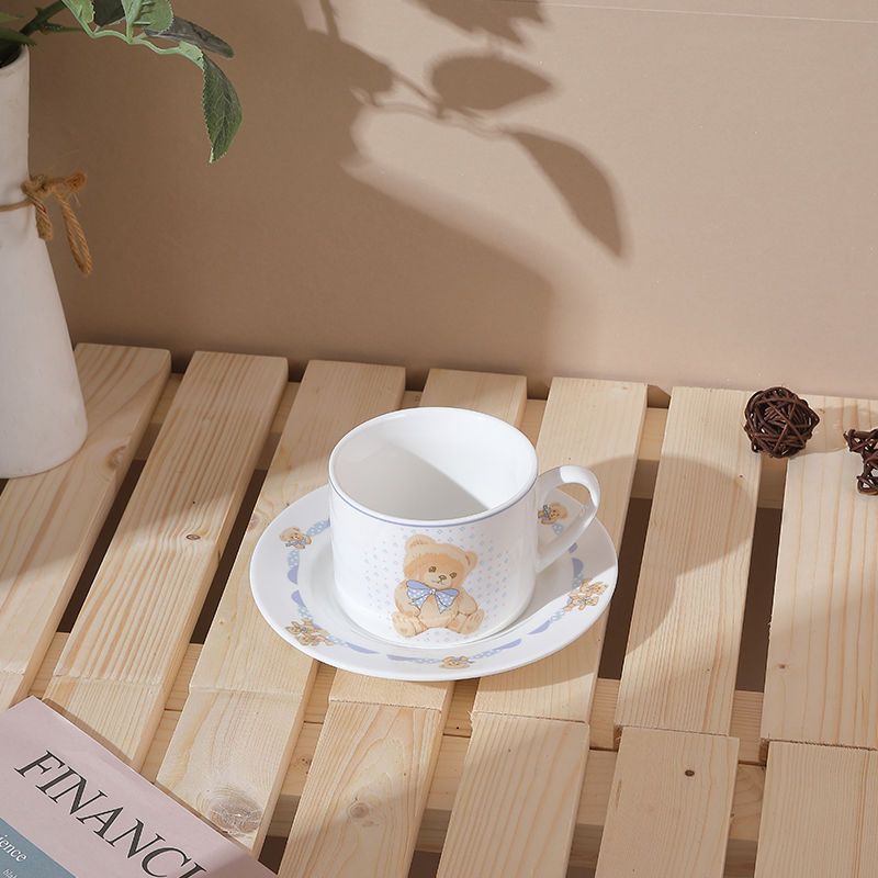 韩国ins风小熊法式复古陶瓷咖啡杯碟下午茶早餐盘套装可爱少女心