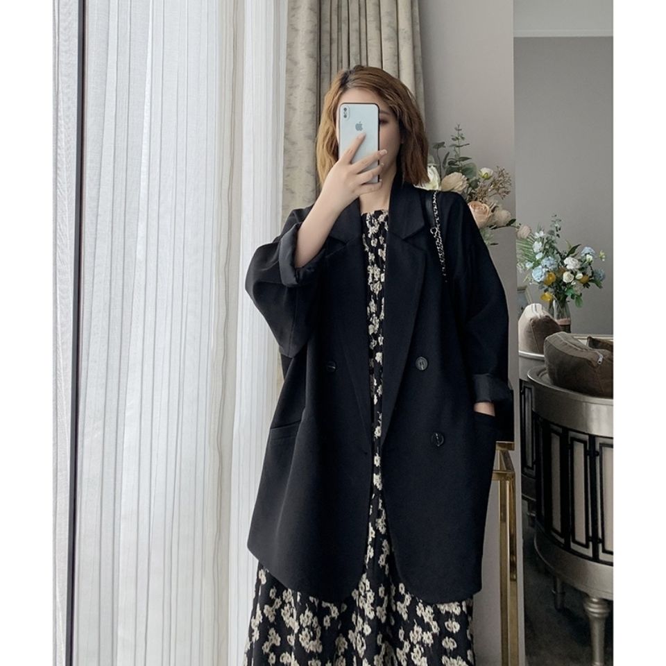 Black high-grade texture suit coat women's spring and Autumn New Korean style temperament loose small suit windbreaker