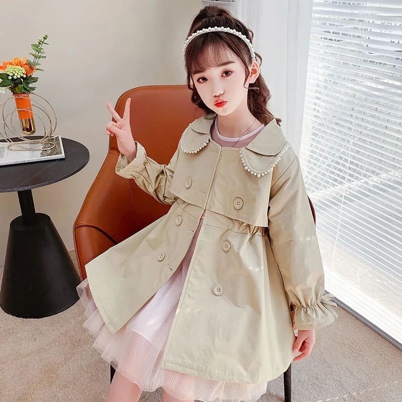 Girls spring and autumn windbreaker coat 2022 new mid-length foreign style big children princess pink winter clothes for children
