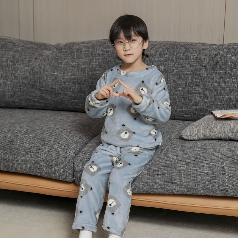 88804-1-13岁儿童法兰绒睡衣男童女童秋冬季家居服加厚款宝宝珊瑚绒套装-详情图