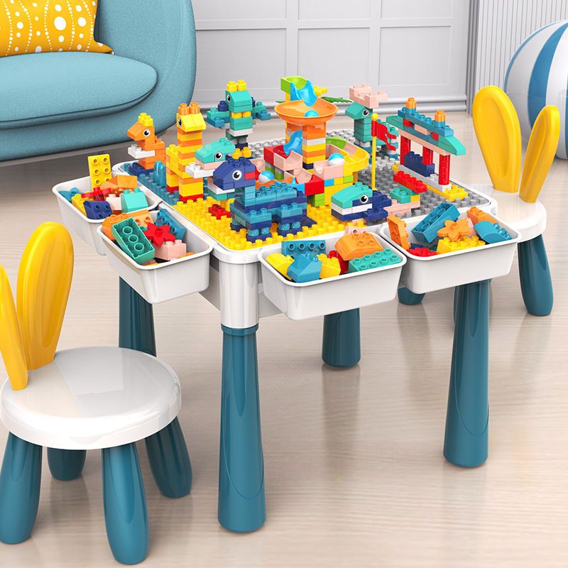 儿童积木桌子大号大颗粒兼容乐高拼装益智玩具2宝宝3多功能游戏桌