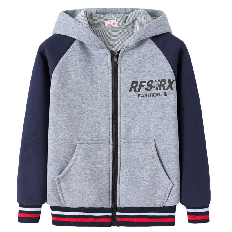 Children's sweater boys autumn and winter pure cotton hooded thickened jacket middle and big children's autumn casual sports tops
