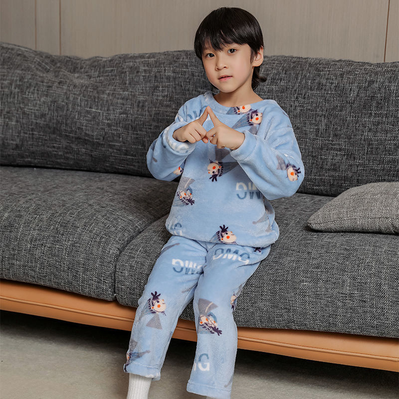 88804-1-13岁儿童法兰绒睡衣男童女童秋冬季家居服加厚款宝宝珊瑚绒套装-详情图