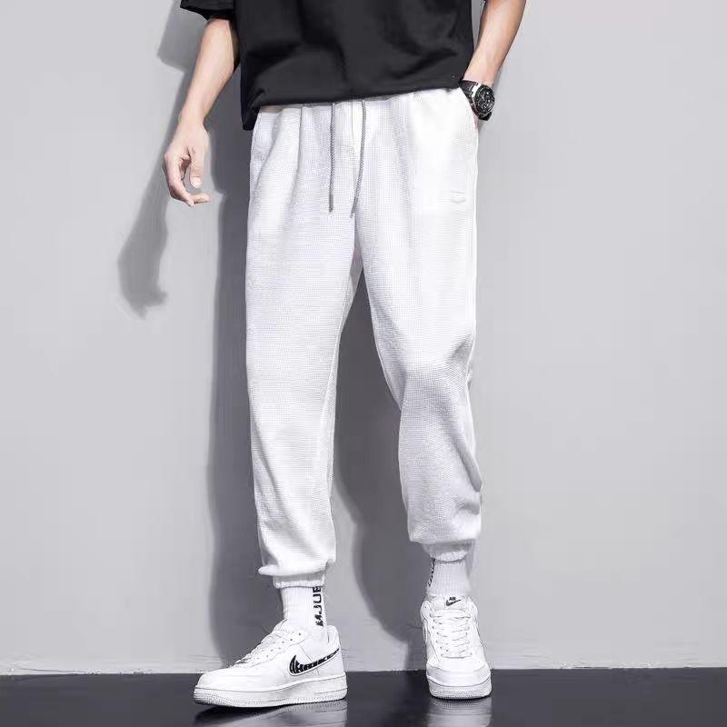 Waffle pants men's new trendy versatile loose student casual sports trousers Korean style straight leg leggings sweatpants