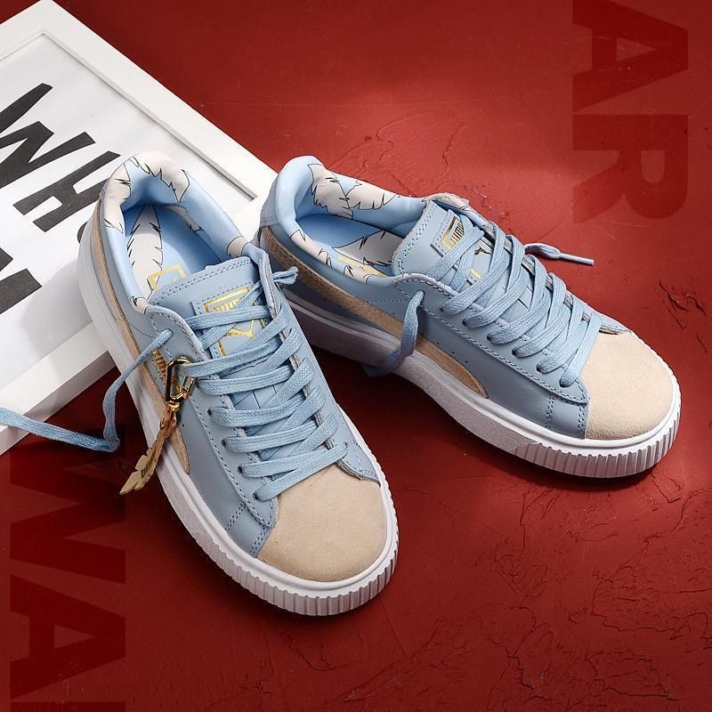 蕾哈娜新款音乐节联名蓝色卡其色拼接厚底松糕鞋休闲板鞋女鞋百搭