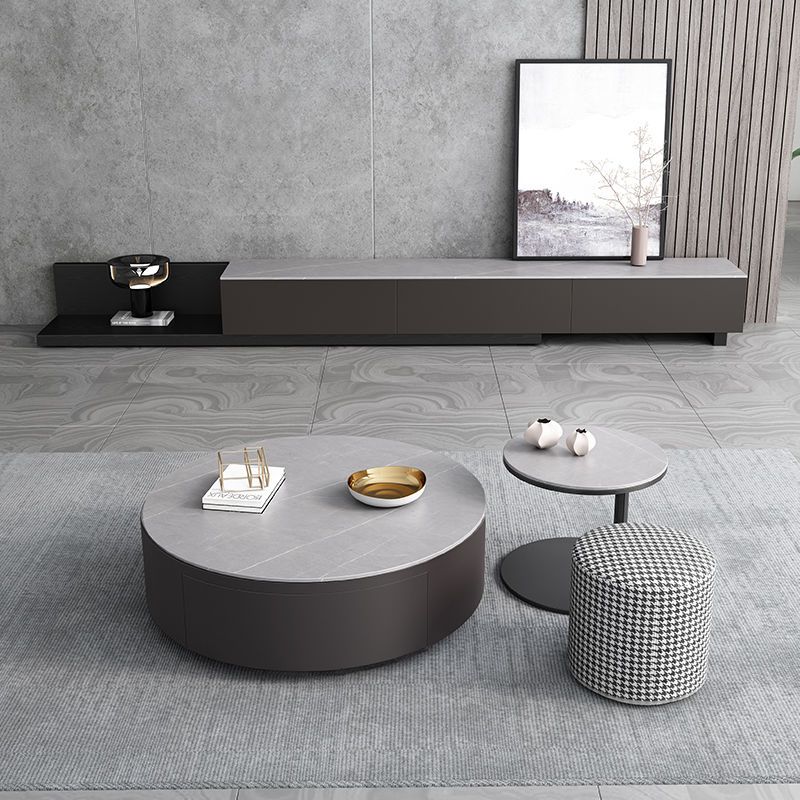 意式极简茶几茶几组合简约小户型圆形茶几带抽屉样板间客厅家具