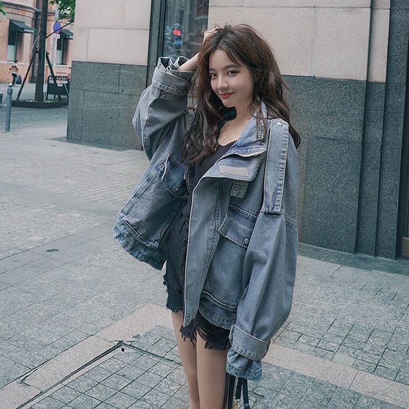 Net red design sense denim jacket female autumn and winter large size fat mm Korean version long-sleeved loose jacket tops ins tide