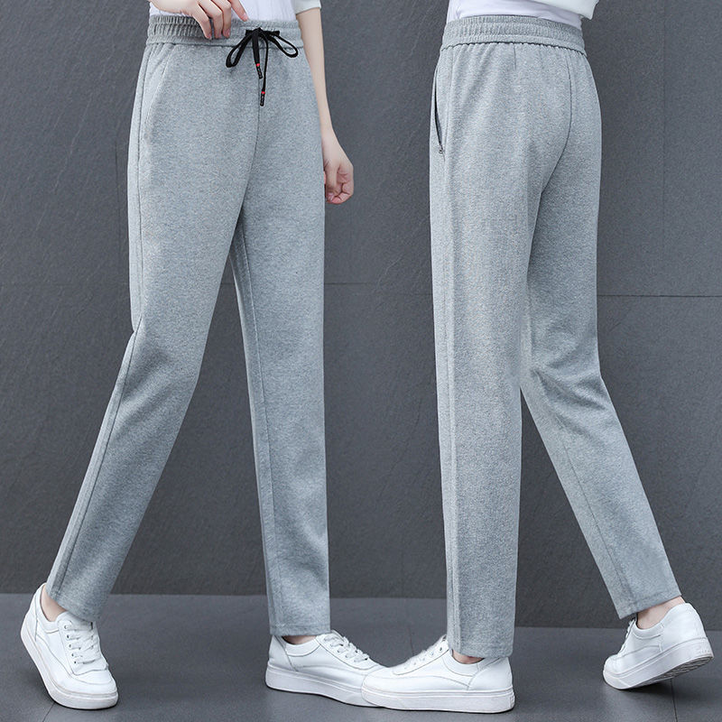 Spring thin section gray sports casual trousers women 2023 new Korean version plus velvet trousers women's trendy autumn and winter