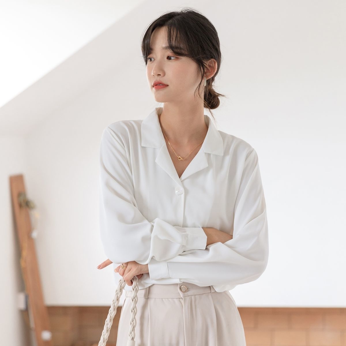 韩版短袖衬衫女设计感小众韩风chic上衣夏新款西装领衬衣长袖