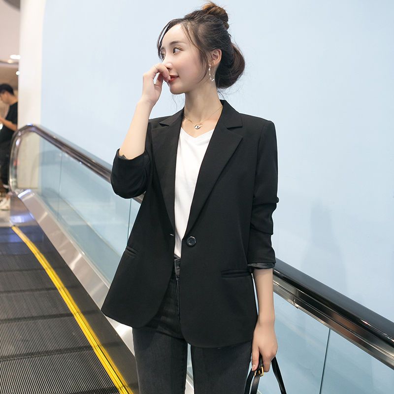 Black suit jacket female small short top Korean style temperament net red fried street high-end sense non-ironing suit female