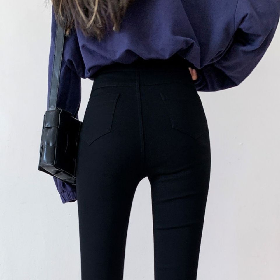 2023新款高腰弹力喇叭裤女黑色修身微喇裤子塑型显瘦休闲弹力长裤