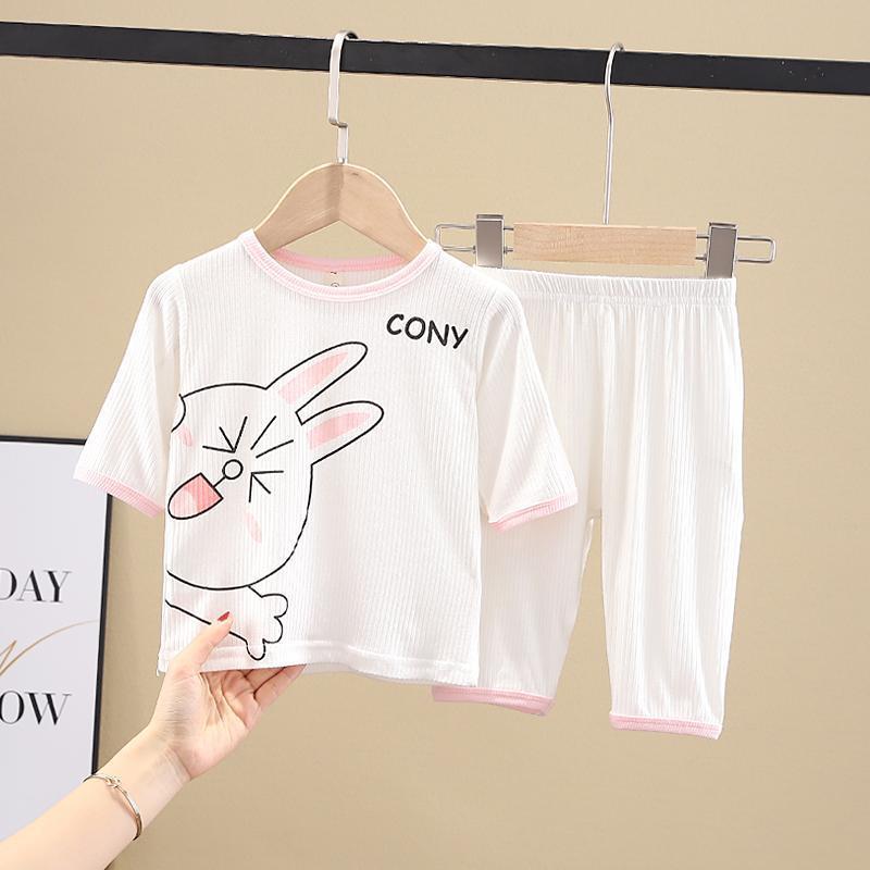 Children's summer seven sleeve pajamas baby thin air conditioning clothes boys and girls breathable modal home clothes set