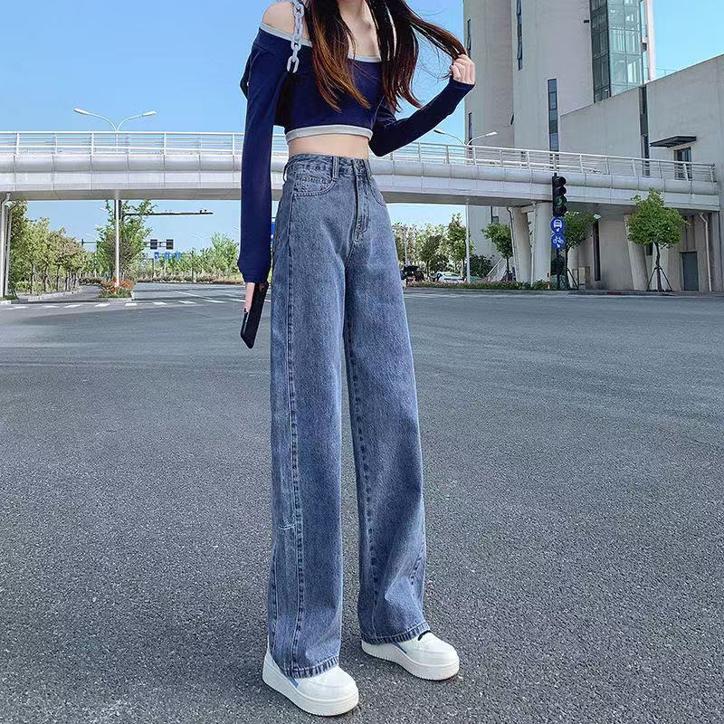特大碼300斤胖mm高腰百搭牛仔褲女2021年秋新款寬鬆顯瘦拖地褲潮2