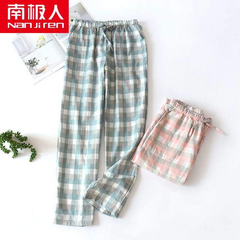 Cotton pajamas women's Plaid spring and autumn Pants Large Size 200 Jin can be worn outside casual home pants