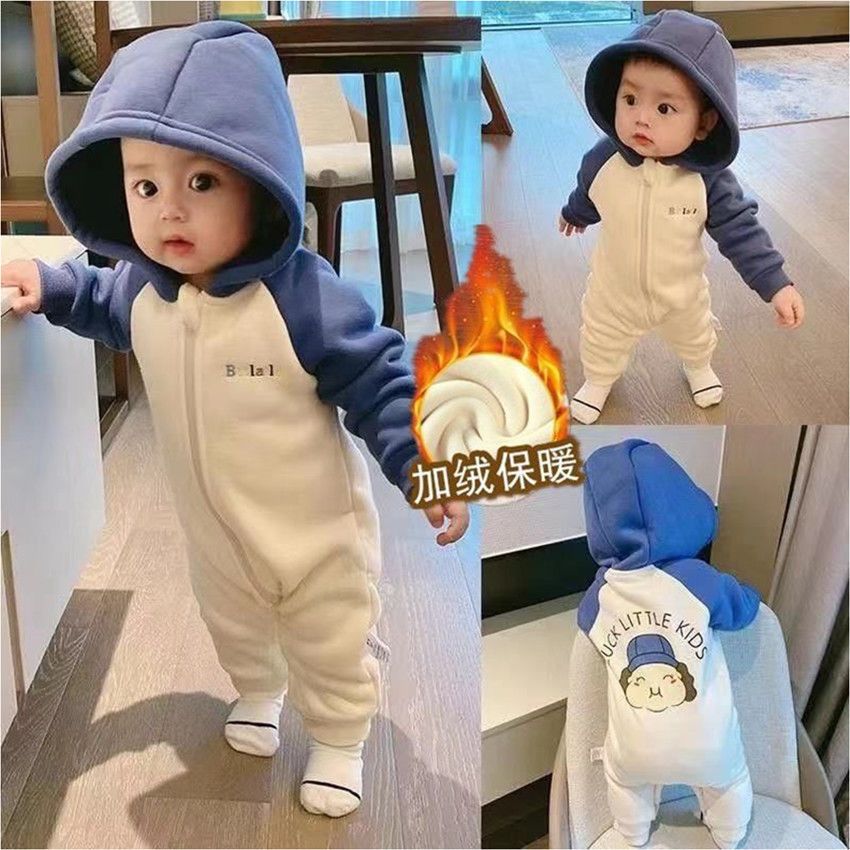 Baby autumn and winter clothes, baby jumpsuits for 0 to 3 months newborns, winter fleece infant and toddler warm outing clothes