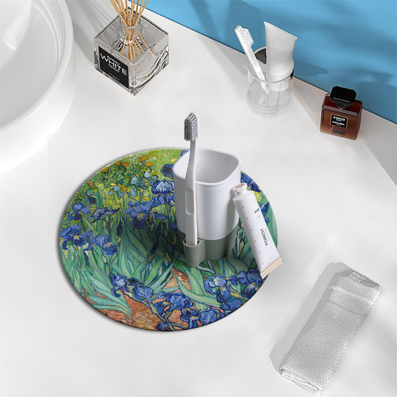 梵高硅藻泥洗手台吸水垫洗漱台杯垫硅藻土垫子卫生间皂托香皂速干
