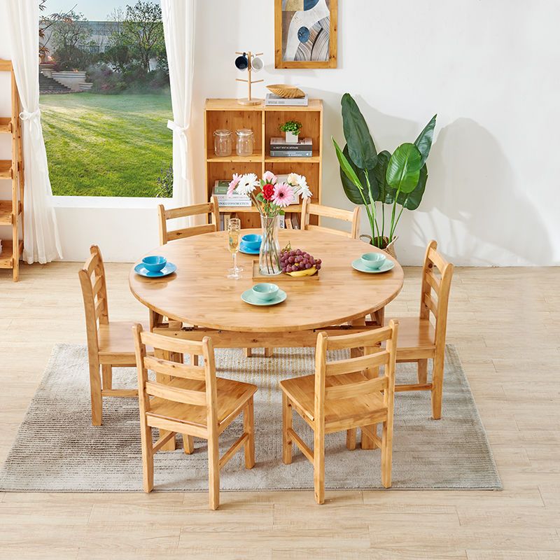 全实木圆桌柏木家具餐桌椅组合4/6人可伸缩餐桌饭桌折叠家用