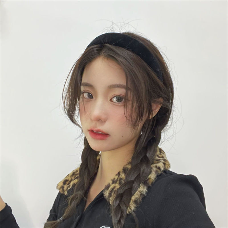 Retro Hong Kong style black velvet hair hoop women Korean face wash hair card display face small net infrared head jewelry new