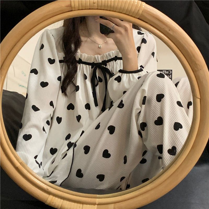 睡衣女春秋款棉質長袖長褲可愛網紅學生ins外出家居服套裝秋冬季