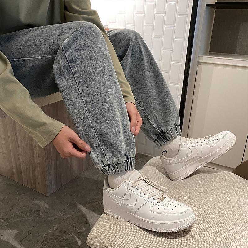 Japanese solid color jeans men's high street loose and versatile trendy leggings retro handsome casual harem nine-point pants