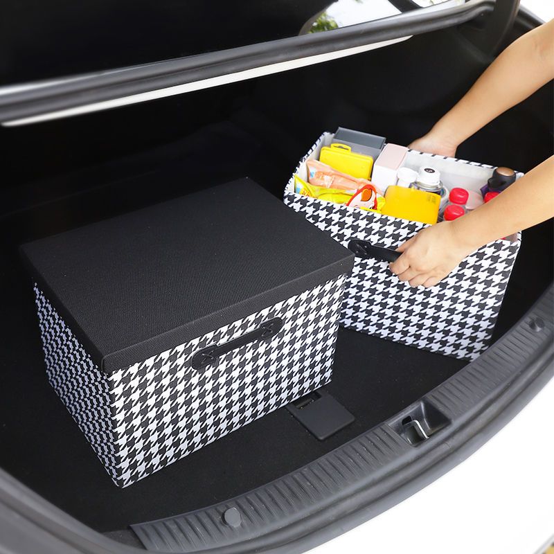 汽车置物箱后备箱千鸟格款牛津布材质超大容量多功能收纳储物盒