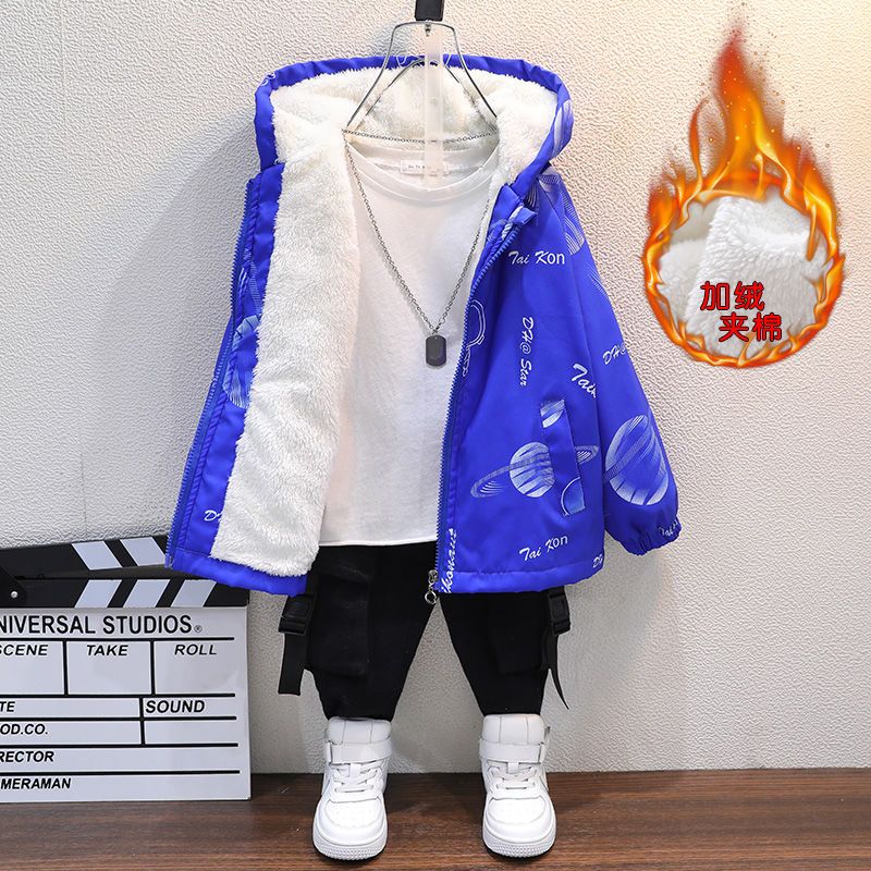 Children's clothing boys' plush jacket new 2021 middle and big children's thickened autumn and winter fleece jacket warm cotton clothing tide