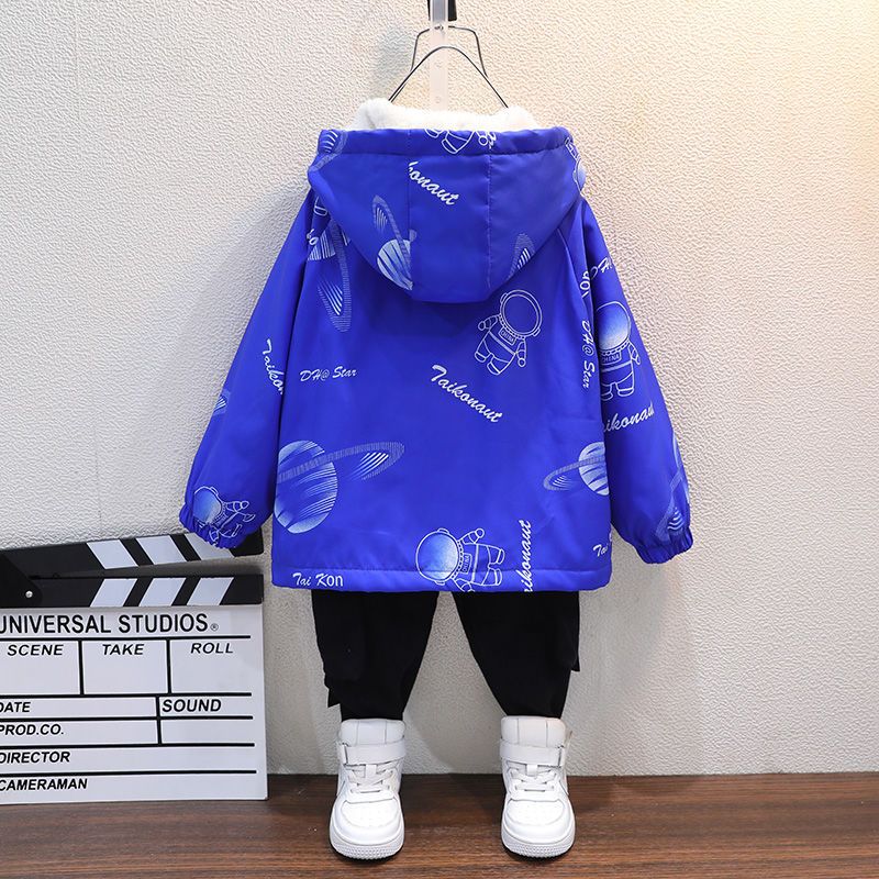 Children's clothing boys' plush jacket new 2021 middle and big children's thickened autumn and winter fleece jacket warm cotton clothing tide
