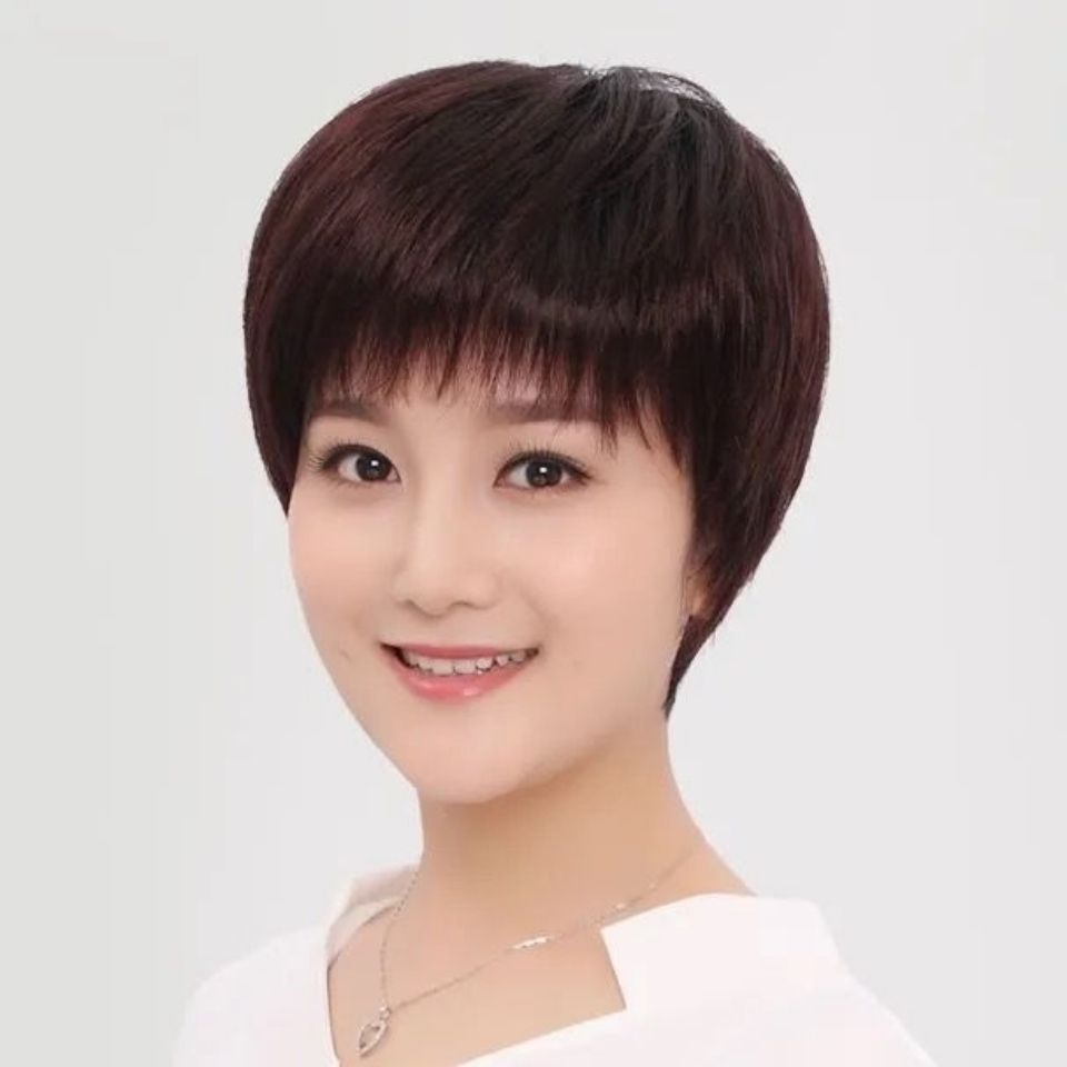 中老年假发女短直发送妈妈逼真自然头发蓬松女气质全真发短头套