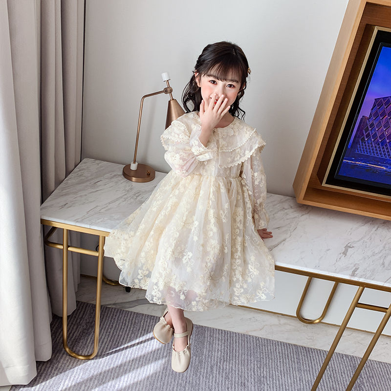 女童春装公主裙新款洋气网红春秋长袖韩版儿童女孩蕾丝连衣裙