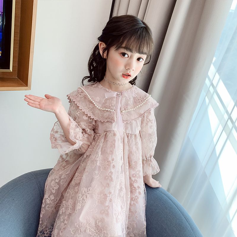 女童春装公主裙新款洋气网红春秋长袖韩版儿童女孩蕾丝连衣裙