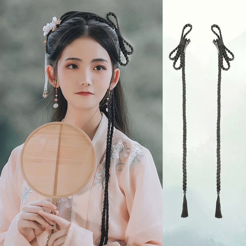 汉服假发麻花小辫子造型古风民国影楼演出三环发卡子辫绳古装发型