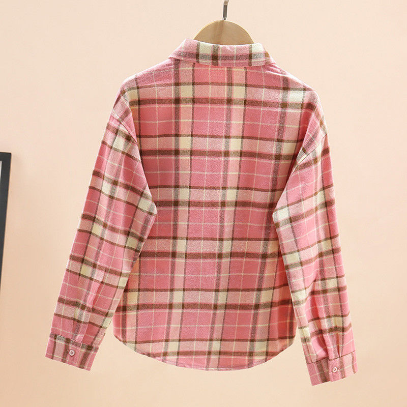 Girls' shirt spring and autumn new big children's thin shirt jacket middle school students plaid brushed jacket foreign style