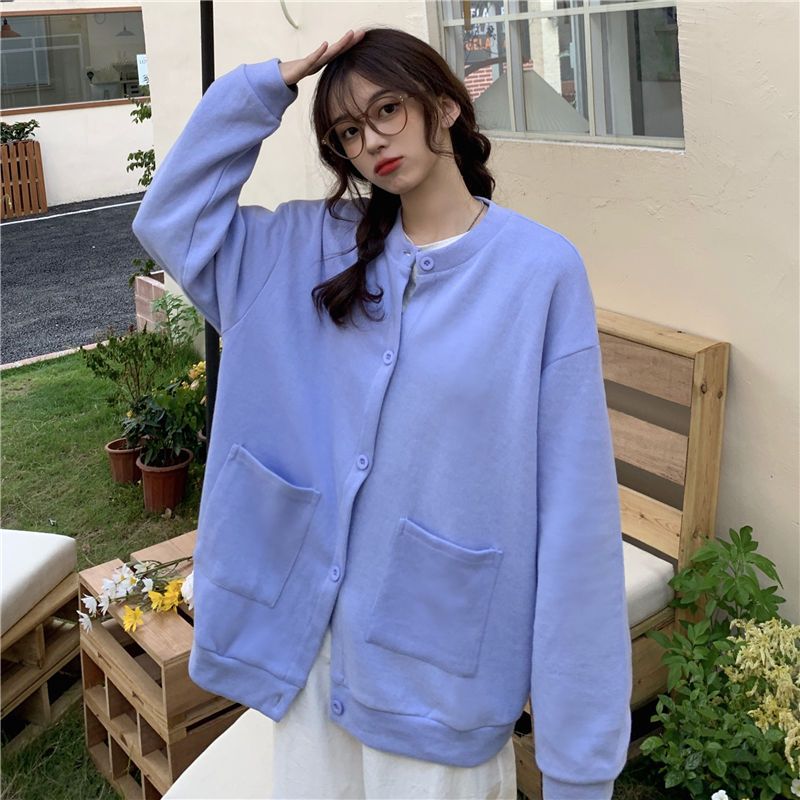 Solid color button sweater women's spring and autumn thin style 2022 new early autumn milk blue simple cardigan coat top fashion