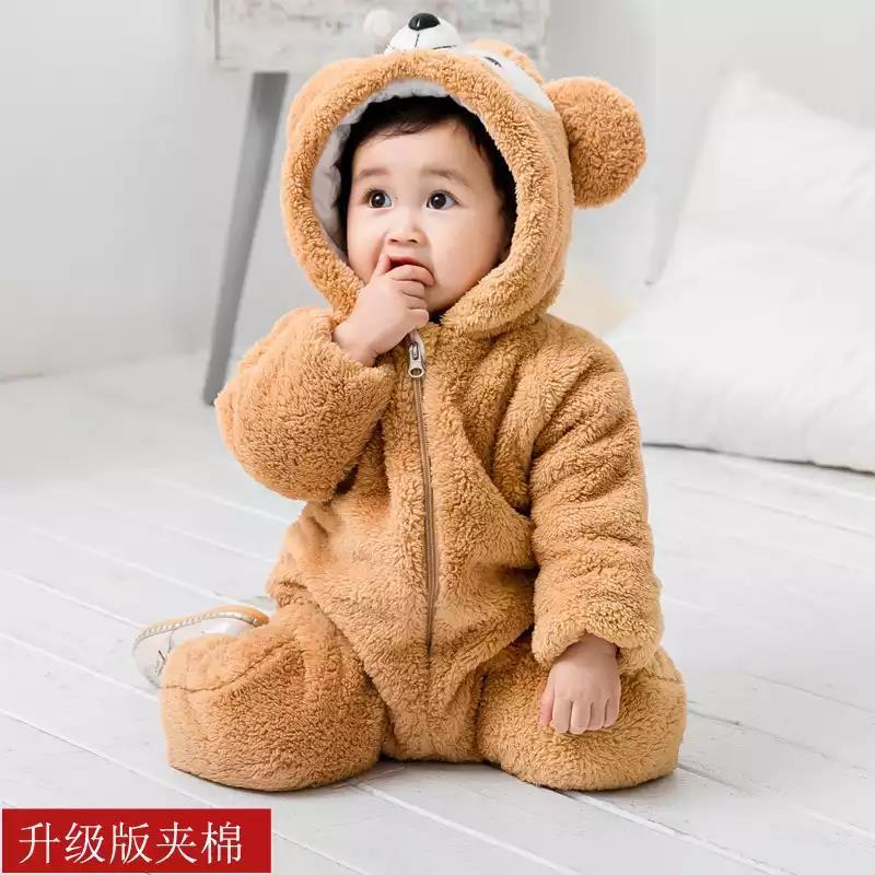 Baby jumpsuit autumn and winter super cute clothes plus velvet quilted newborn sleeping bag men and women baby suit pajamas outing clothes