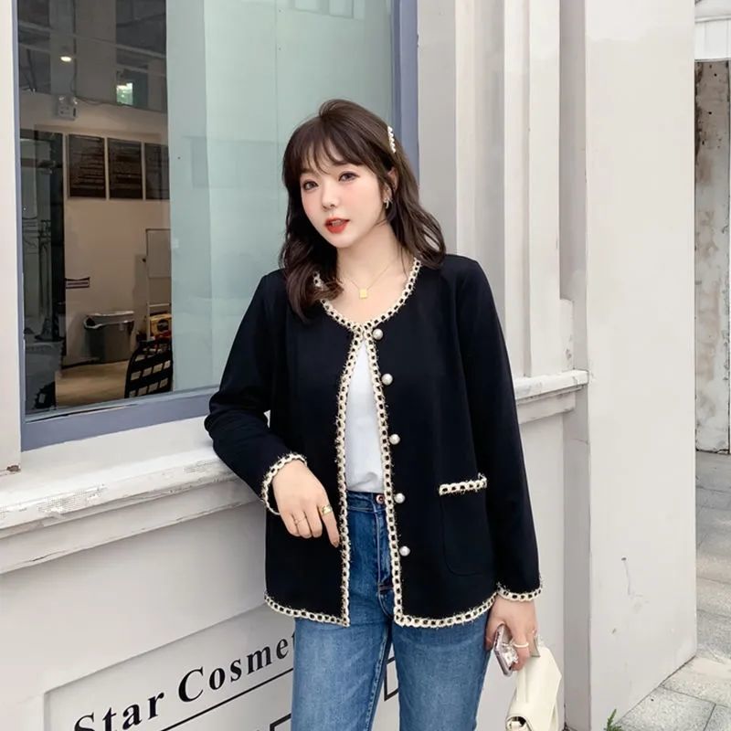 Plus size women's clothing 2023 spring and autumn new style fat sister temperament thin loose all-match short small fragrant wind jacket female trendy