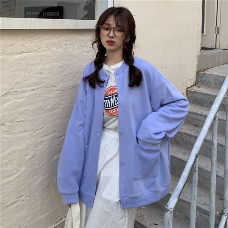 Solid color button sweater women's spring and autumn thin style 2022 new early autumn milk blue simple cardigan coat top fashion