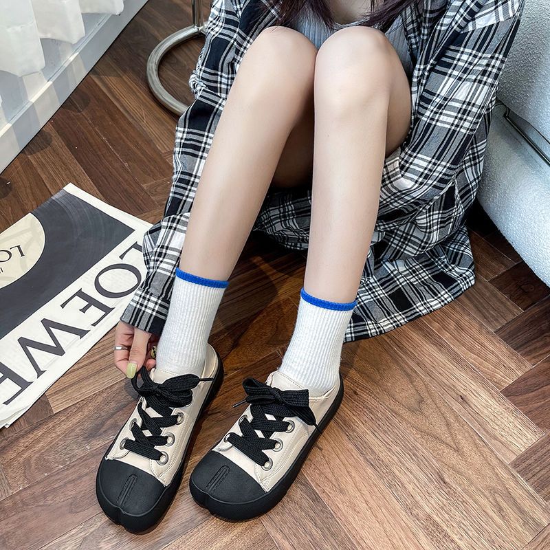 Ugly cute little white shoes fake split-toed pig's hoof shoes  autumn new Japanese casual all-match student two-wear shoes women