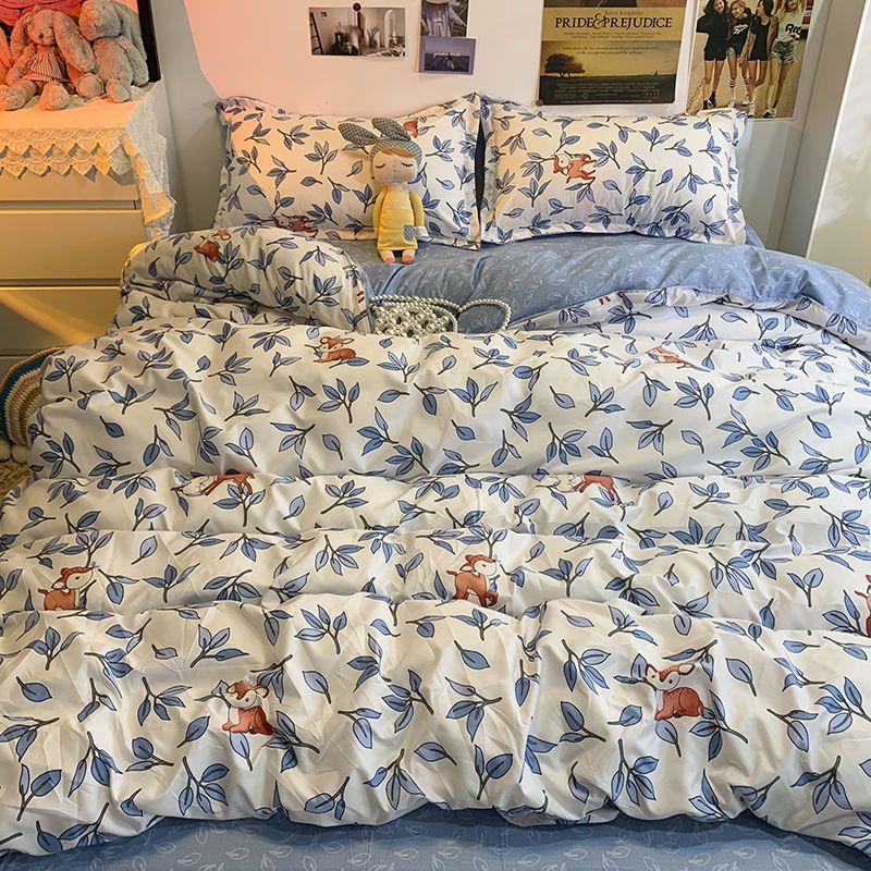 Small fresh cartoon cute strawberry bedding four-piece quilt cover quilt cover girl bed single dormitory three-piece set