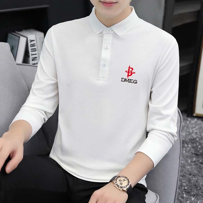Spring and autumn men's lapel POLO shirt Korean version young and middle-aged handsome long-sleeved T-shirt men's bottoming clothes 1/2 piece