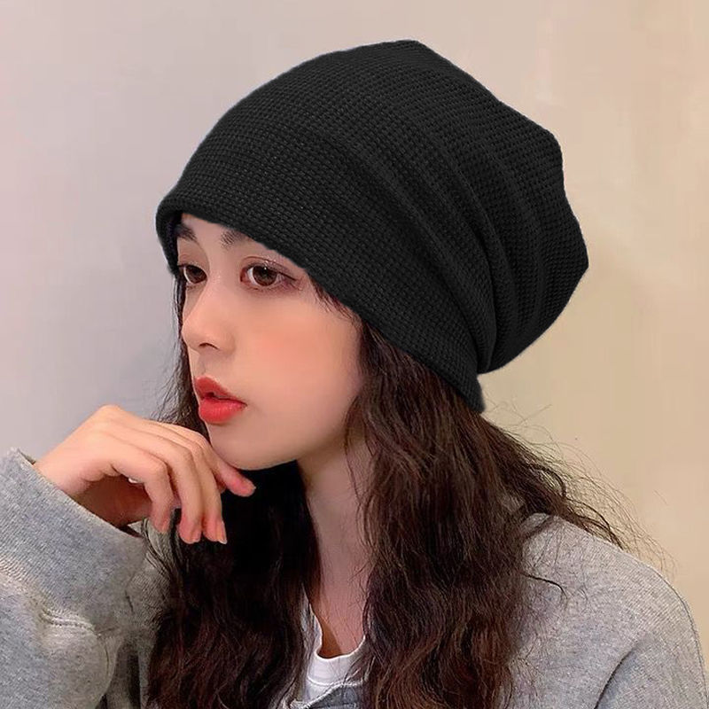 Net red heap hat women's winter plus velvet knitted Baotou hat Korean version of the cold hat spring and autumn thin section pullover hat confinement hat