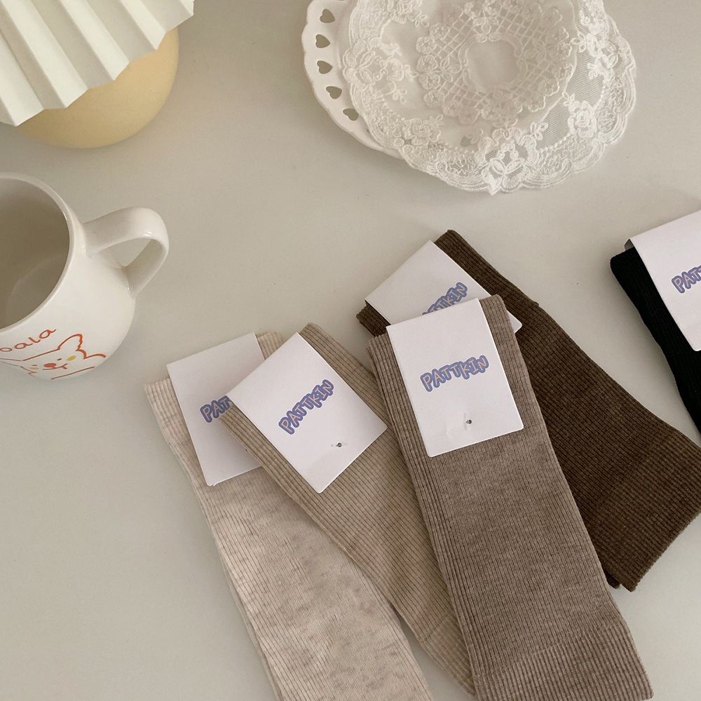 [5 pairs] socks children's solid color Korean version medium tube socks retro autumn and winter versatile ins trendy Japanese series simple pile socks