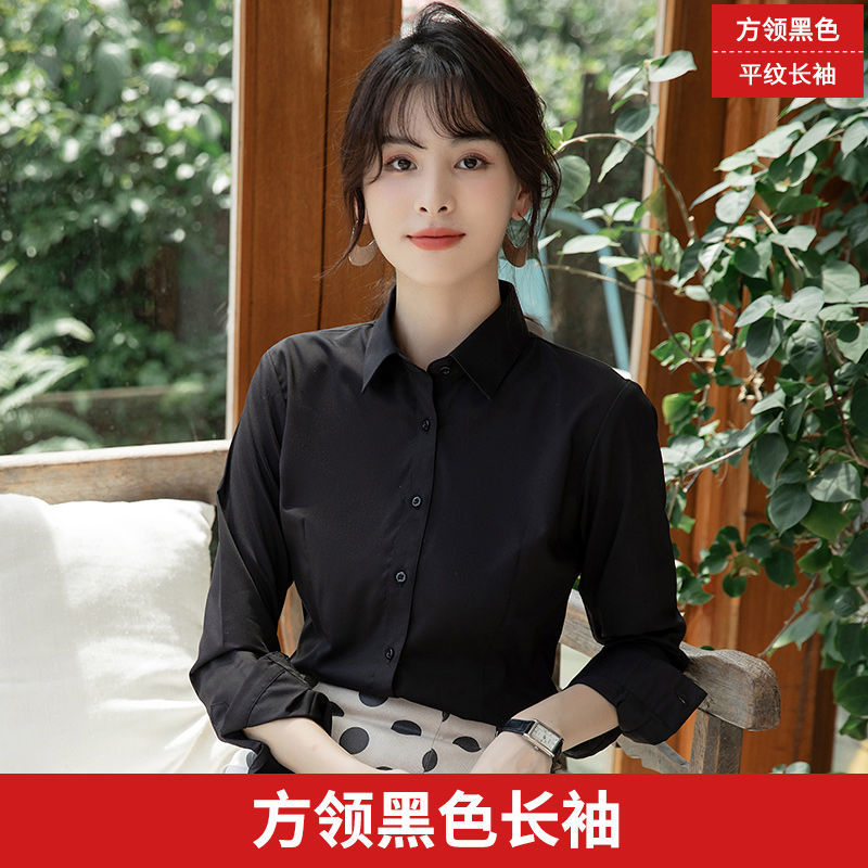 百鹿峰春秋新款白衬衫女方领长袖正装职业大码工作服短袖女装衬衣