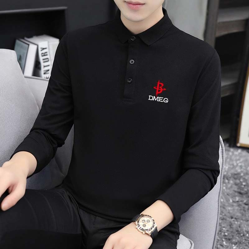 Spring and autumn men's lapel POLO shirt Korean version young and middle-aged handsome long-sleeved T-shirt men's bottoming clothes 1/2 piece
