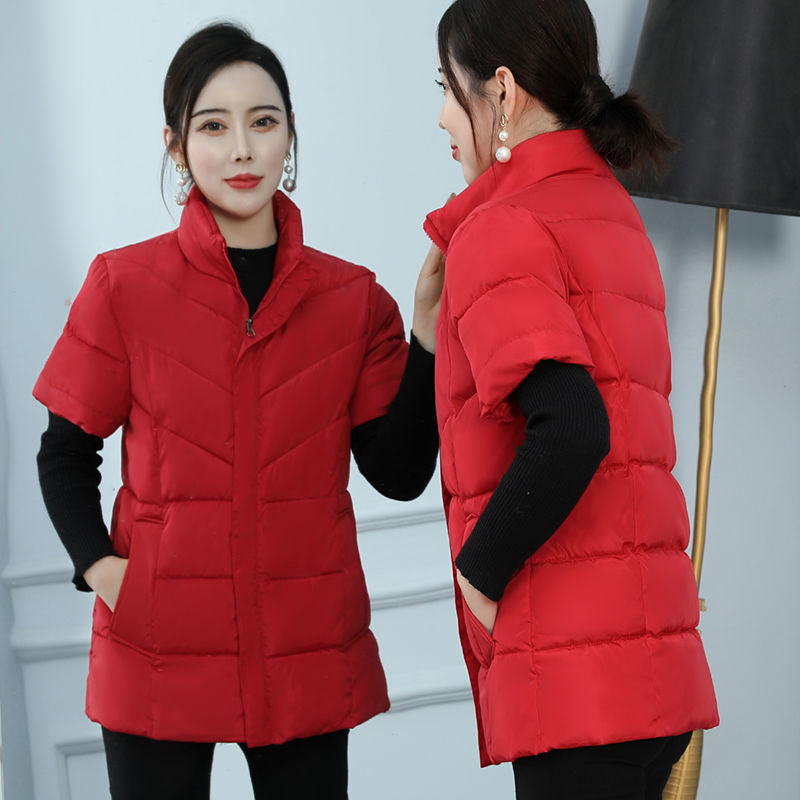 2022 New Cotton Women's Vest Half Sleeve Warm Fashion Slim Short Coat Versatile Shoulder Pad Stand Collar Vest Shoulder Fashion