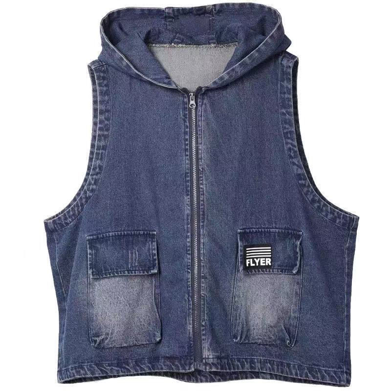 Korean casual hooded cowboy waistcoat women's spring and autumn new large loose casual versatile jacket