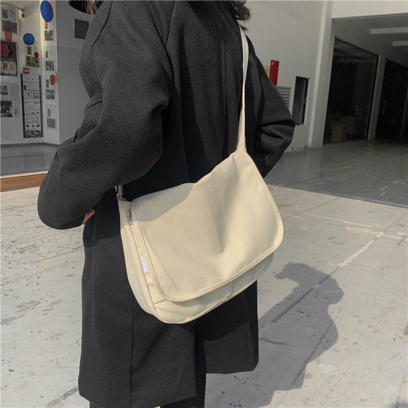 郵差包女斜挎包韓版帆布包大容量學生上課背包簡約單肩包日系布袋