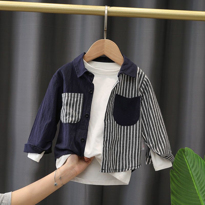 Children's clothing boy shirt 2023 new thin section coat baby long-sleeved top children's shirt spring and autumn Korean version