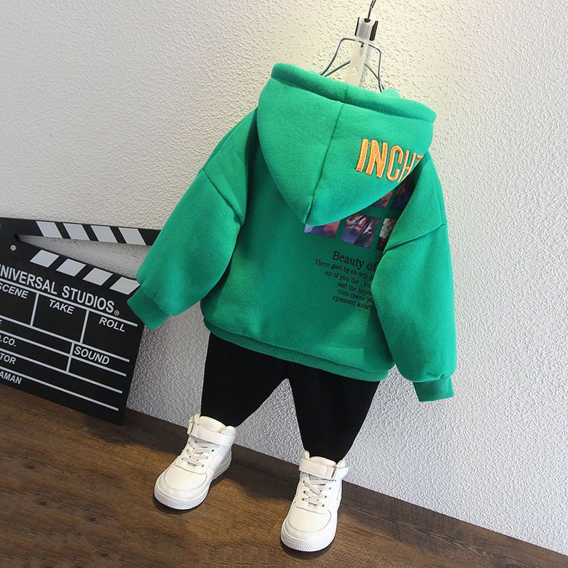 Children's clothing boy's fleece and thickened sweater winter clothing 2022 new children's hooded children's tops autumn and winter models to keep warm