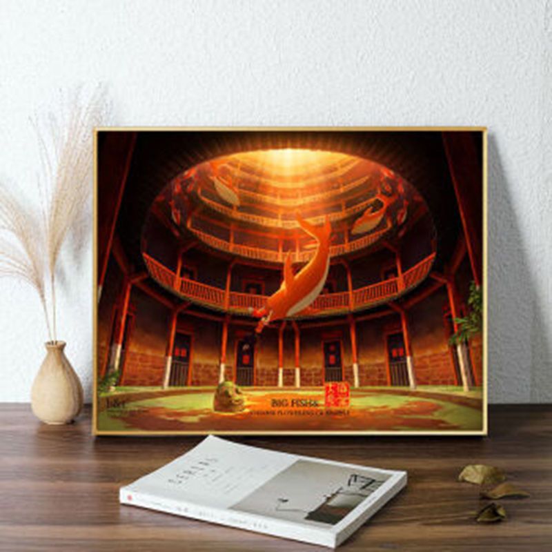 2021新款十字绣5d钻石画中国风大鱼海棠福建土楼diy手工刺绣小幅